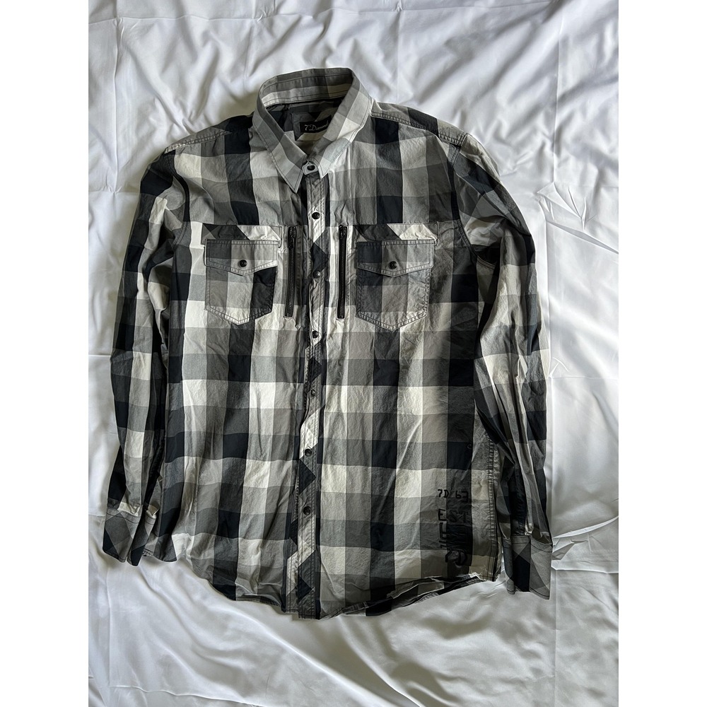 7 Diamonds Shirt Mens XL Black Gray White‎ Plaid Button Down Embroidered Pockets - Picture 4 of 15